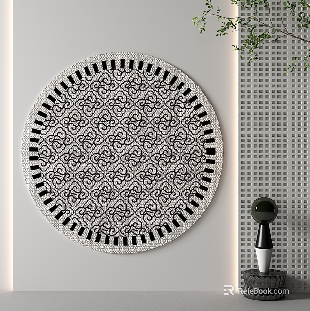 Round Black And White Rug With Intricate Interlacing Pattern For Modern Interior 3d model 
