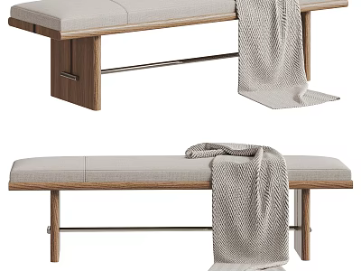 Modern Bed Bench With Wooden Frame Upholstered Seat And Cozy Throw Blanket 3d model