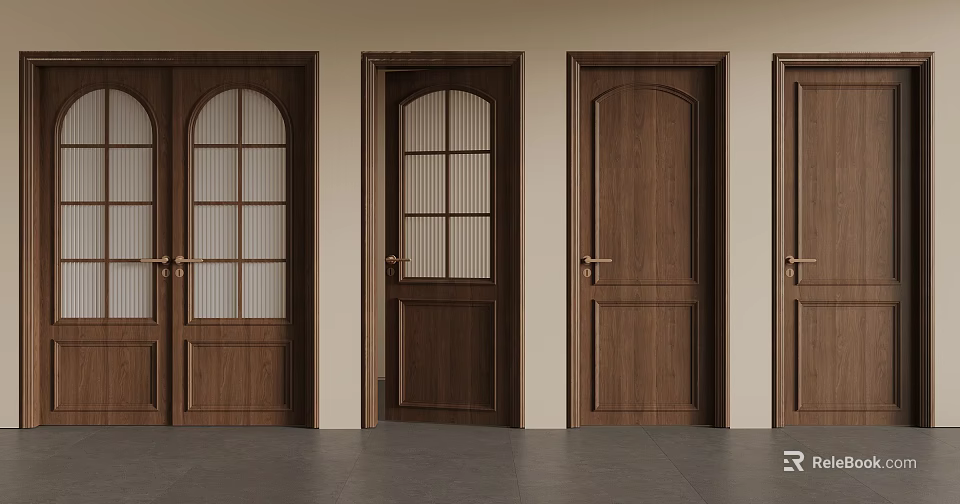 Solid Wood Hinged Doors With Various Glass And Panel Designs For Modern Interior 3d model