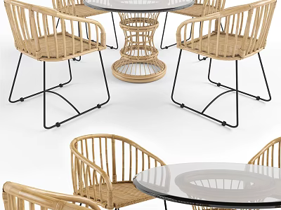 Outdoor Table With Glass Top And Wicker Chairs For Modern Patio Furniture Setup 3d model
