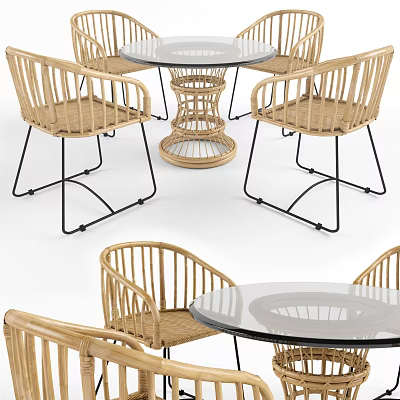 Outdoor Table With Glass Top And Wicker Chairs For Modern Patio Furniture Setup 3d model