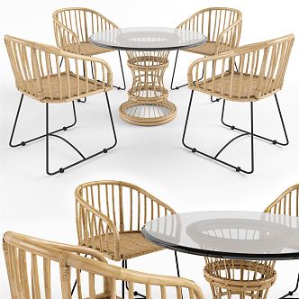 Nordic Outdoor Tables and Chairs Table and Chair Rattan 3d model