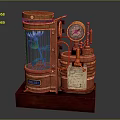 Vintage Brass Apparatus with Glass Container Flower Design Clock and BIBLE Label on Wooden Base