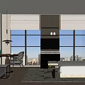 Modern Hotel Guest Room Interior With Large Windows City View Comfortable Bed And Wooden Table