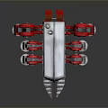 Red And White Mechanical Robot Structure With Tracked Wheels And Top Exhaust Pipe
