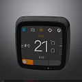 Smart Thermostat With Digital Display Screen Showing Temperature And Time In Square Design