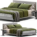 Modern Double Bed with Green Bedding Grey Headboard Side Nightstand and Soft Blanket 3d model