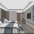 Modern Hotel Guest Room With Twin Beds Flat Screen TV Decorative Carpet And Wooden Accents