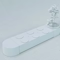 Modern Wooden Public Bench With Circular Seats And Side Planter For Small Plant