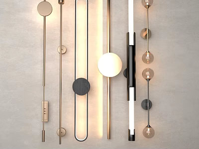 Modern Wall Lamps With Various Geometric Designs Metal Frame Round And Strip Shapes 3d model