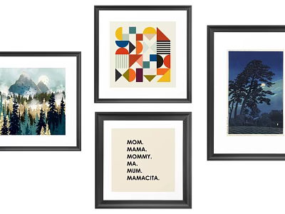 Framed Wall Art Decorative Prints With Geometric Abstract Landscape And Typography 3d model