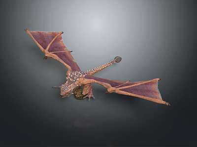 Game Movie Dragon Character with Purple Wings and Spiked Scales in Fantasy World Design 3d model