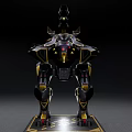 Smart Machine With Black And Gold Mechanical Design Red Illuminated Eyes And Display Stand