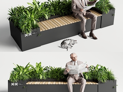 Landscape Seat Outdoor Public Chair Plant Flower Box model