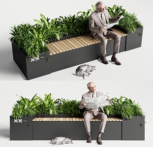 Landscape Seat Outdoor Public Chair Plant Flower Box 3d model