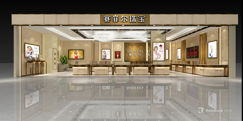 SUFEIER Jewelry Store Modern Interior With Elegant Display Counters And Lighting 3d model 