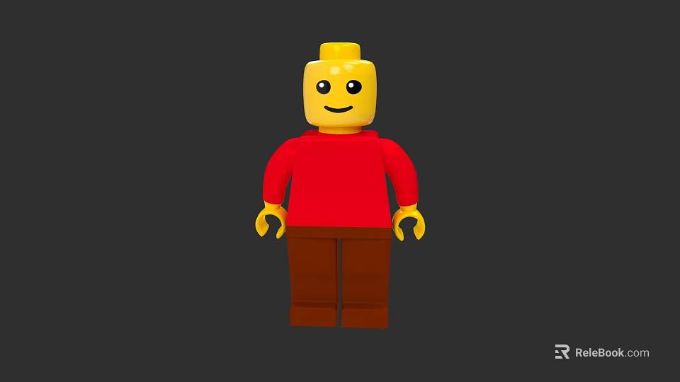 Game And Movie Lego Character With Yellow Head Smiling Face Red Shirt And Brown Pants 3d model 