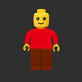 Game And Movie Lego Character With Yellow Head Smiling Face Red Shirt And Brown Pants