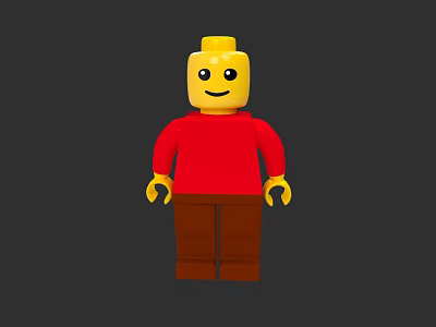 Game And Movie Lego Character With Yellow Head Smiling Face Red Shirt And Brown Pants 3d model