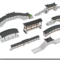 Traditional Style Landscape Bridges With Various Pavilion Roof And Architectural Model Designs