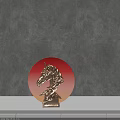 Elegant Horse Head Ornament Decor Set With Red Gradient Circular Background And Gray Shelf