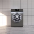 Modern Gray Washing Machine With Digital Control Panel Against White Tile Wall And Gray Floor 3d model