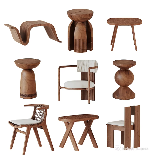 Modern Wooden Dining Chairs With Various Unique Designs And Different Structures 3d model