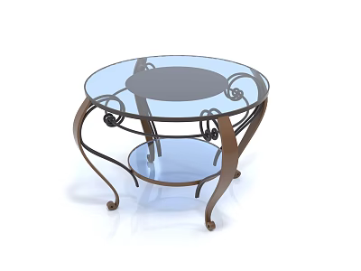 Round Glass Top Coffee Table With Decorative Metal Frame And Lower Shelf 3d model