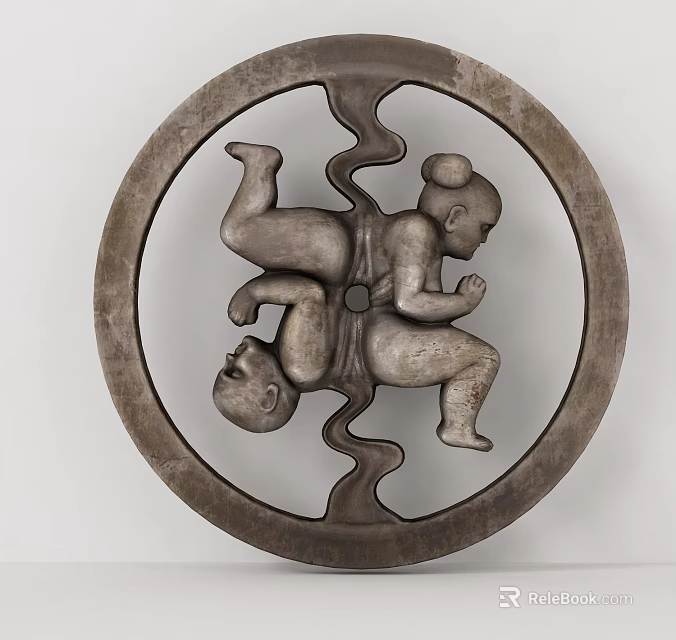 Decorative Ornament Set With Circular Frame And Two Child Figures Sculpture For Home Decor 3d model 