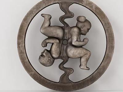 Decorative Ornament Set With Circular Frame And Two Child Figures Sculpture For Home Decor 3d model