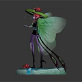 Fairy Character With Green Wings Red Flower Hat And Purple Body On Lotus Water Base