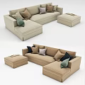 Modern L shaped Sofa Set With Multiple Throw Pillows And Matching Ottoman 3d model