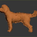 Orange Plush Toy Dog With Fluffy Fur In Standing Pose On Dark Background