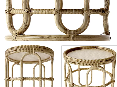 Natural Rattan Woven Round Side Table With Handcrafted Sturdy Frame Design 3d model