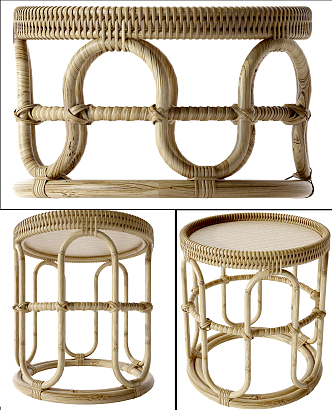 Southeast Asian rattan round side 3d model