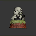 Game Movie Panda Characters Mother And Baby Sitting On Green Grass Red Base Figurine