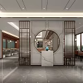 Elegant Modern Restaurant Interior Design With Round Decor And Marble Reception Area 3d model