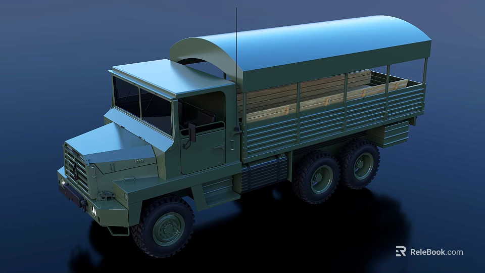 Green Utility Vehicle with Open Cargo Bed Multi-Wheel Design Curved Canopy Sturdy Front And Antenna 3d model 