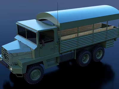 Green Utility Vehicle with Open Cargo Bed Multi-Wheel Design Curved Canopy Sturdy Front And Antenna 3d model