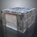 Gray Weathered Concrete Cube Structure With Metal Roller Shutter Door And Textured Surface