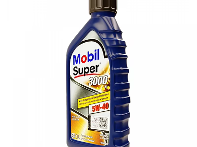 Mobil Super 3000 Motor Oil Blue Bottle with 5W-40 Label and Specifications 3d model
