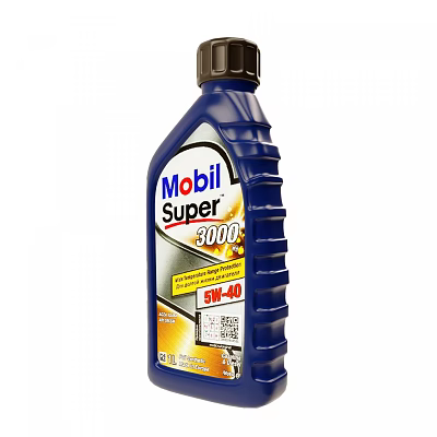 Mobil Super 3000 Motor Oil Blue Bottle with 5W-40 Label and Specifications 3d model