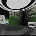 Modern Indoor Art Installation Featuring Geometric Cube Circular Elements And Green Backdrop With Light Effects 3d model