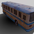 Old Blue And Beige Bus With Weathered Body Vintage Windows And Metal Wheels