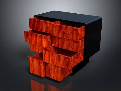 Modern Chest of Drawers with Black Frame and Red Wooden Multiple Open Drawers 3d model