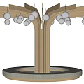Decorative Wooden Pillar with Branch Like Extensions and Hanging White Spheres on Round Base