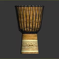 Traditional Decorative Wooden Drum With Handwoven Ropes And Carved Base Design