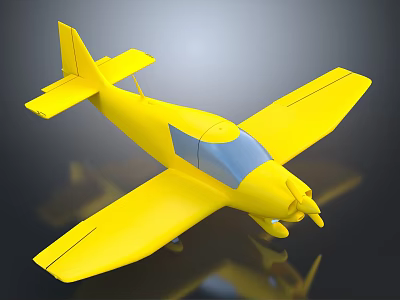 Yellow Passenger Plane Model With Single Engine Wings Tail And Dark Background Reflection 3d model