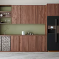 Modern Wooden Kitchen Cabinets With Open Shelves Green Backsplash Countertop Glass Doors And Small Appliances