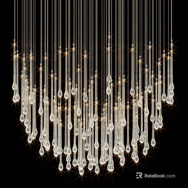 Sparkling Crystal Chandelier with Transparent Hanging Droplets and Bright Lights 3d model 